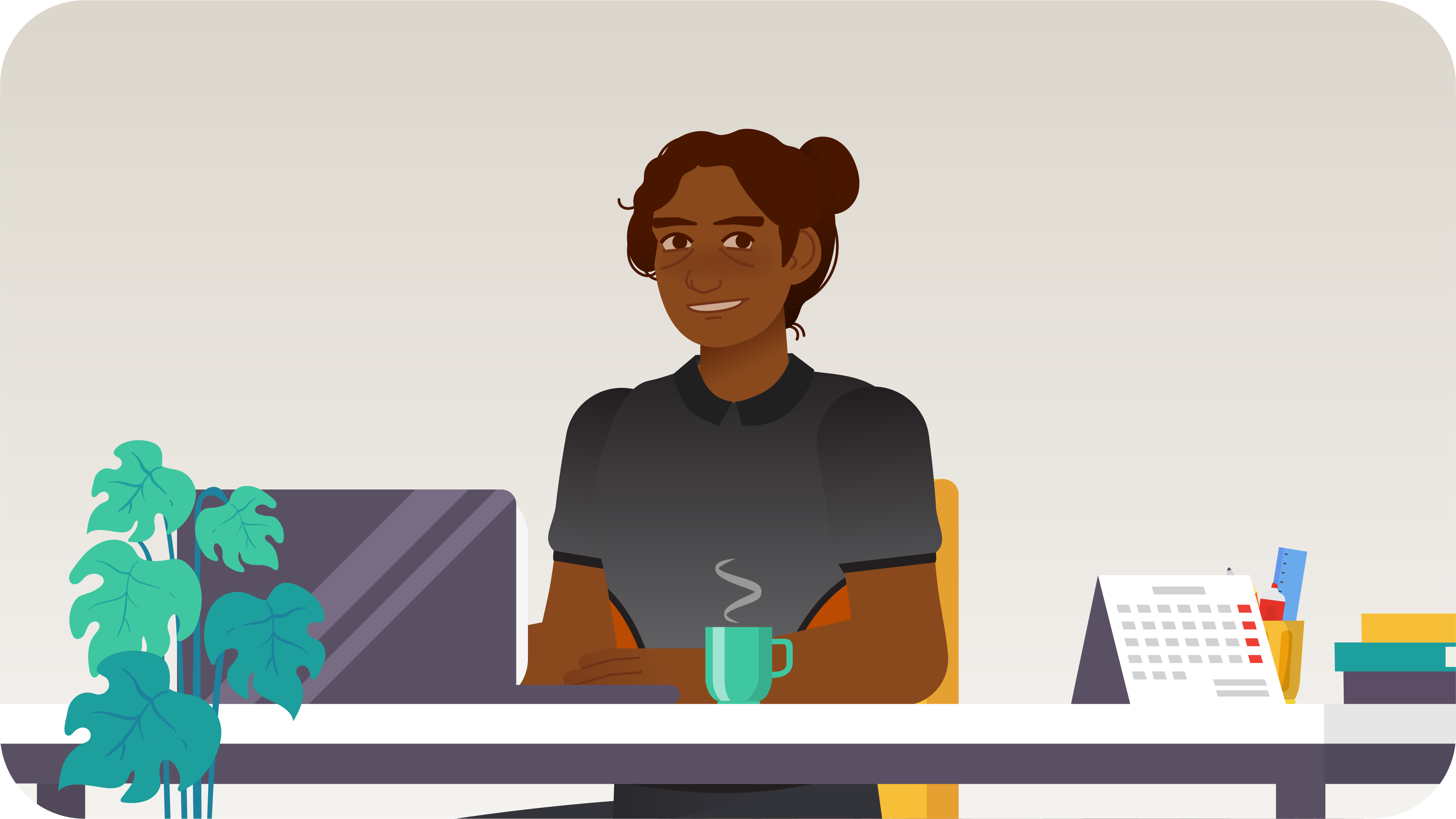 Illustrated Aboriginal or Torres Strait Islander office professional character created for a bespoke digital learning experience
