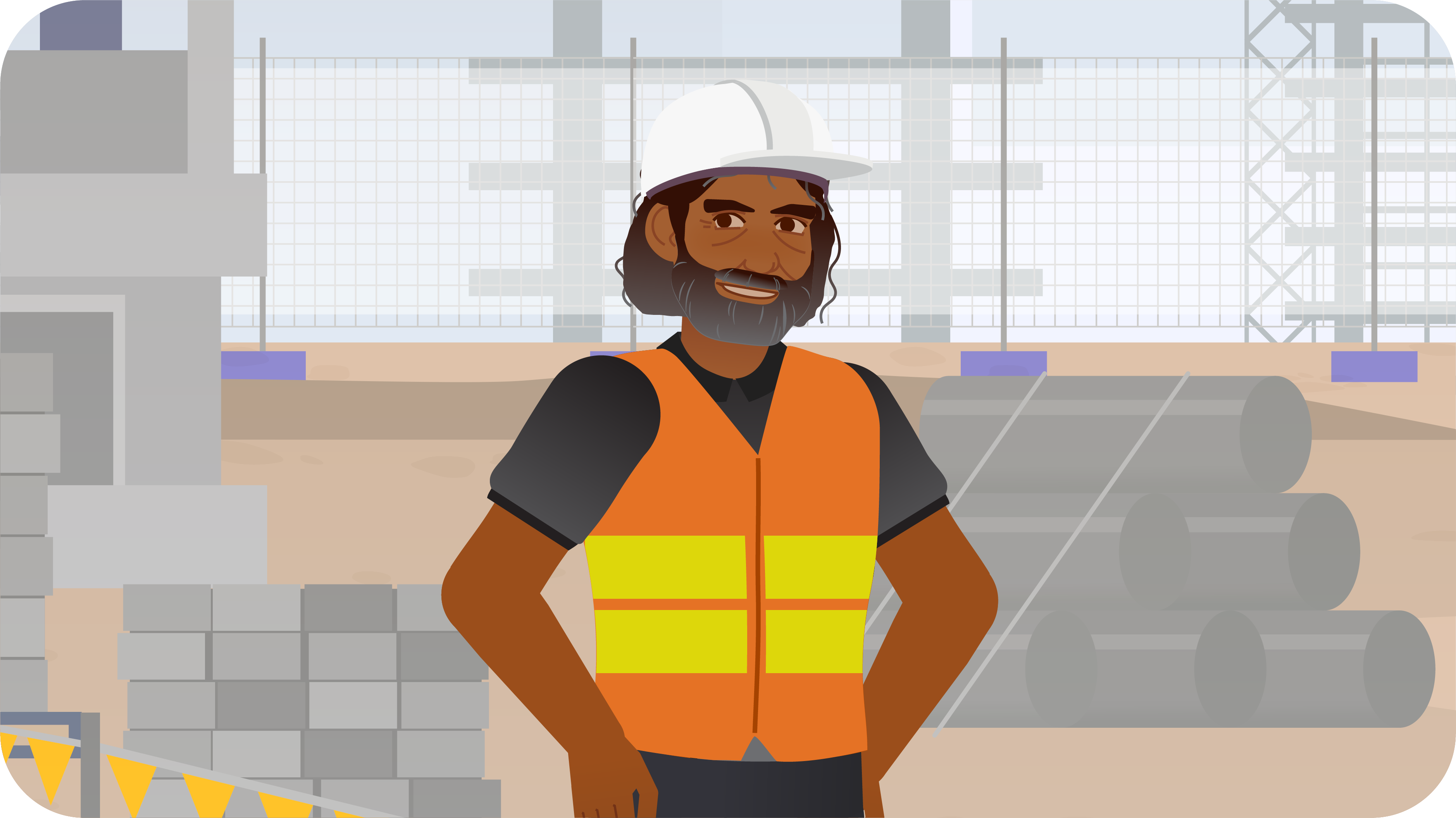 Illustrated Aboriginal or Torres Strait Islander construction worker character created for a bespoke safety training eLearning experience